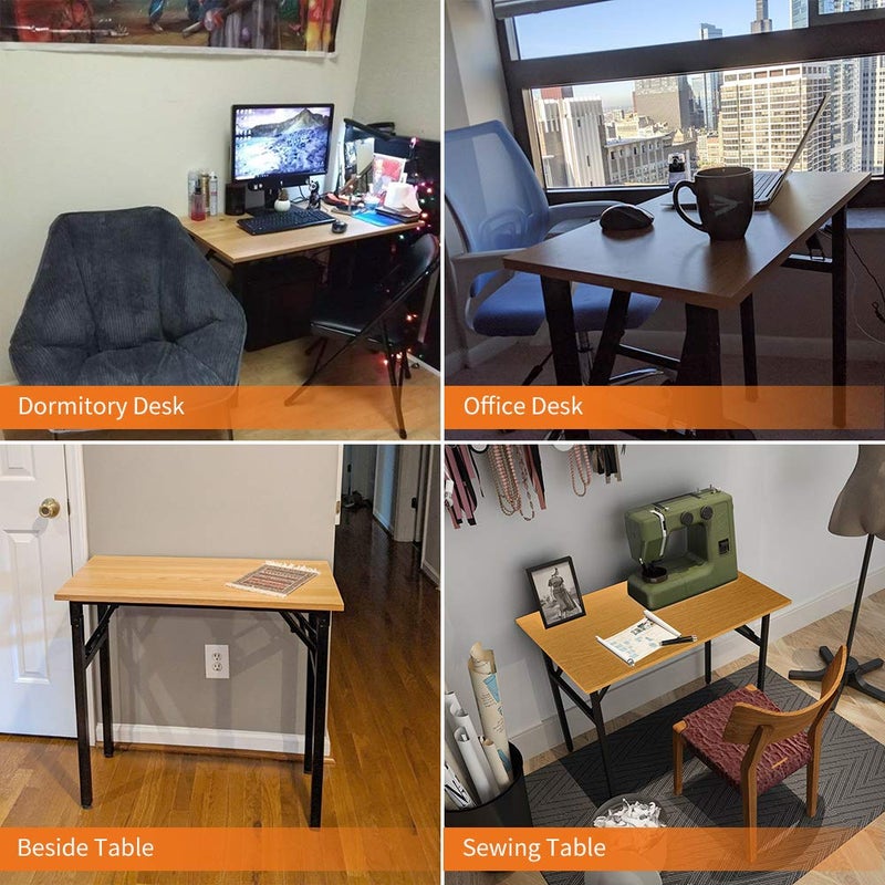 Need Folding Desk Small Desk 31 1/2" No Assembly Foldable Computer Desk for Small Space/Home Office/Dormitory,Teak&Black Frame - Image 5